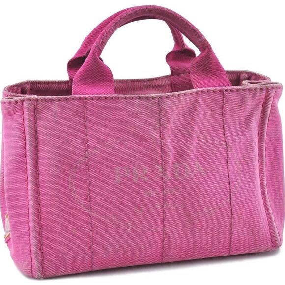 Authentic PRADA Canapa Canvas Tote Hand Bag Denim Pink - Picture 1 of 12